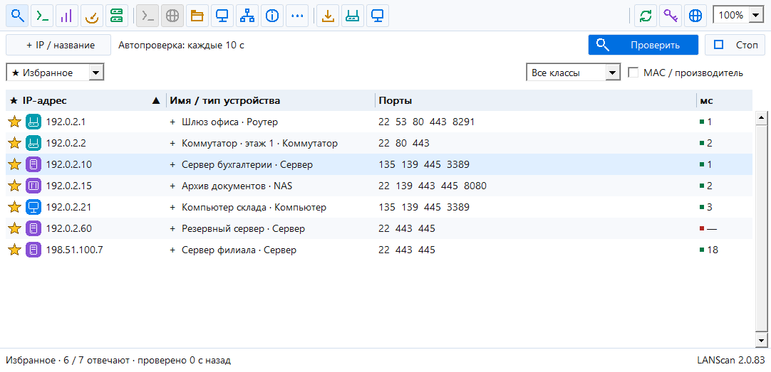 Избранное LANScan: коммутаторы, компьютеры и серверы